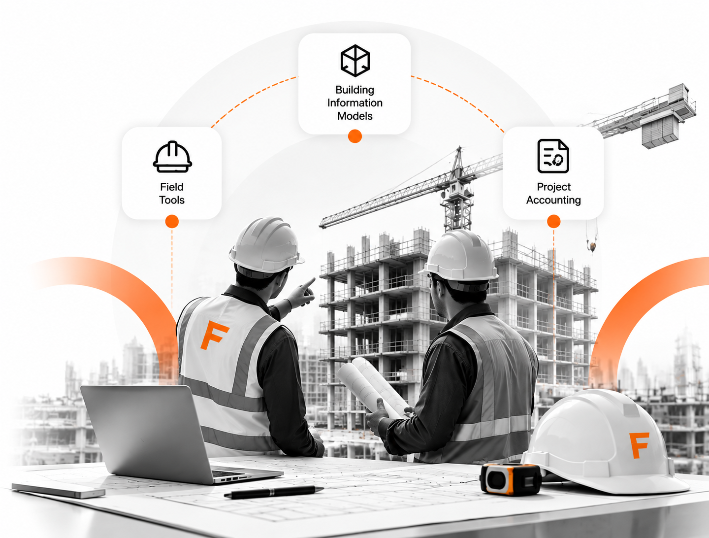 Engineers connecting construction systems
